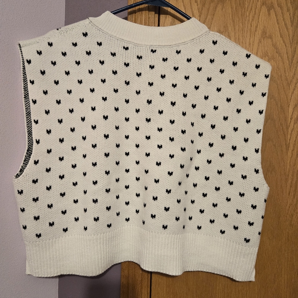 Free People Easy Street Sweater Vest Ivory Black Combo (S) - Picture 3 of 3